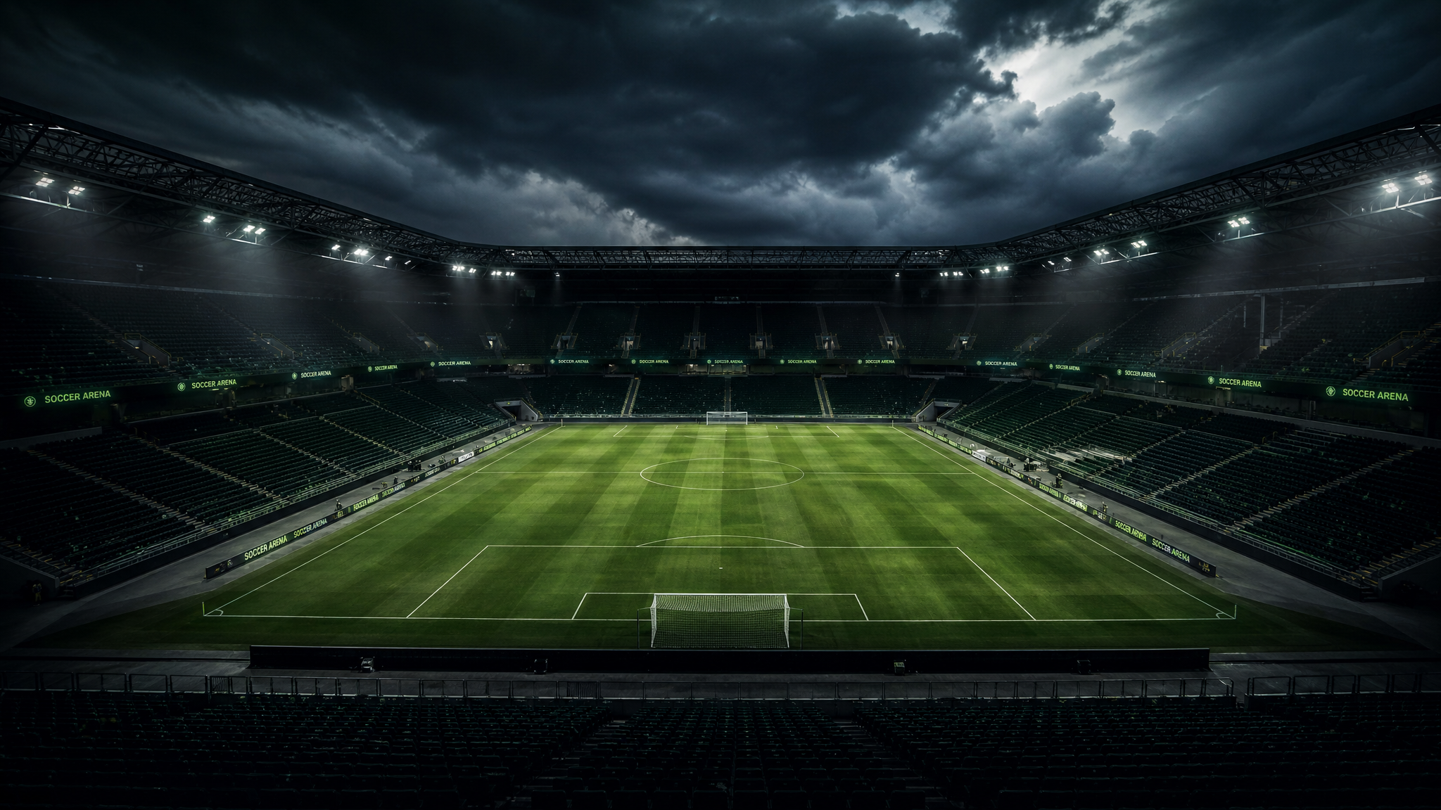 Football stadium at night with dramatic lighting